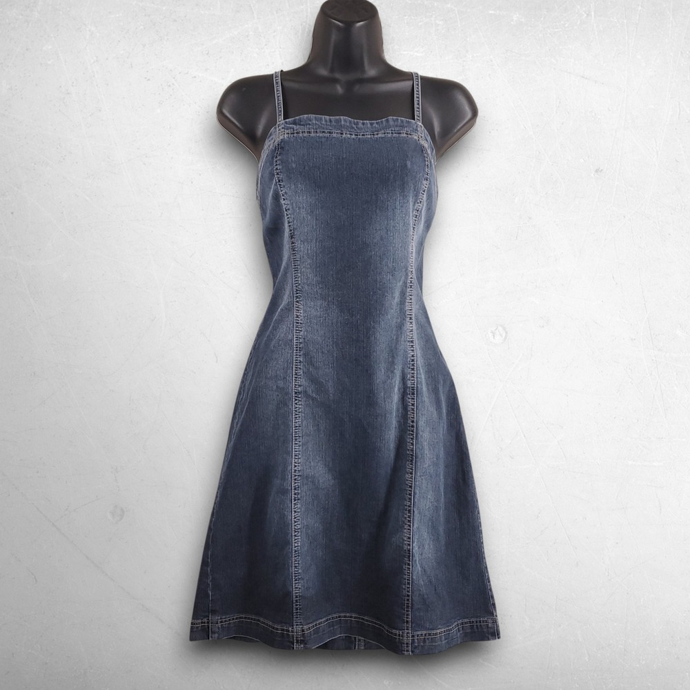 Vigoss Denim A-Line Dress Women L Blue Strappy Paneled Coquette Indie Sleaze Y2K